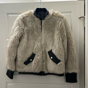 Fate Faux Fur Coat with Faux Leather Trim